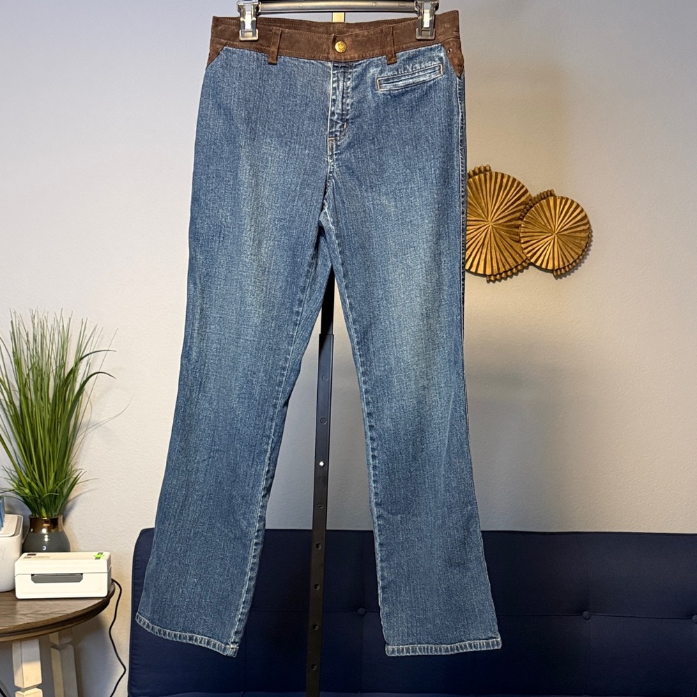 Ralph Lauren, Lauren Jeans Co. Brown Suede Leather Waist Accent Western Jeans 6